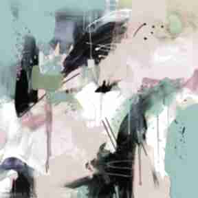 Kolorowa abstrakcja - turkusowy obraz wydurk na płótnie 50x50 cm ekspresyjna abstra annsayuri