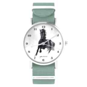 Zegarek - czarny koń cyfry turkusowy, nylonowy zegarki lili arts, pasek, biżuteria końska