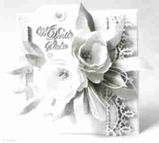 Z kwiatami w pudełku scrapbooking kartki marbella życzenia, ślub, podziękowanie, gratulacje