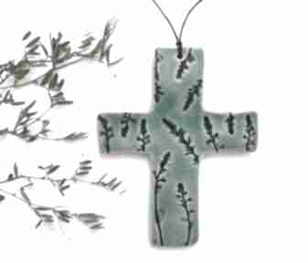 Krzyżyk z roślinkami dekoracje ceramika ana krzyż na ścianę, pamiątka, dewocjonalia handmade