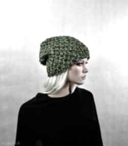 Czapka melanż zielony czapki hermina handmade, zimowa, wełniana