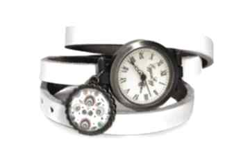 Ludowe wzorki zegarek bransoletka skórzanym pasku folk skórzany