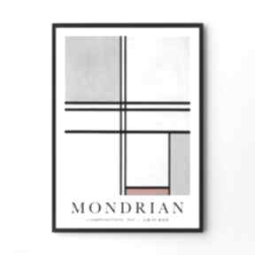 mondrian gray red - 30x40 cm hogstudio plakat, plakaty, do wnetrza, reprodukcja, modne