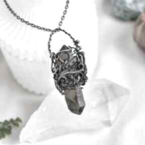 Kwarc - surowy naszyjniki pracownia dymny - biżuteria z miedzi, artystyczna, magiczny kryształ