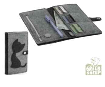 Duży portfel z kotem - maxi green sheep, filc, portmonetka, filcowa, kot