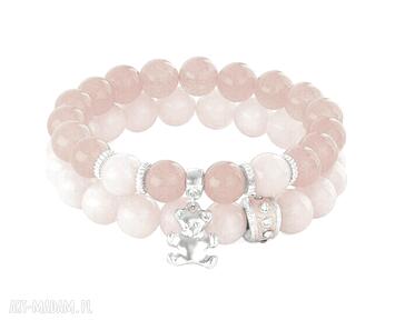 Powder pink peach jade with bead teddy jadeit miś koralik