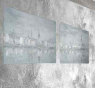 Panorama rygi - dyptyk arte dania obraz olejny - na płótnie, pejzaż miejski