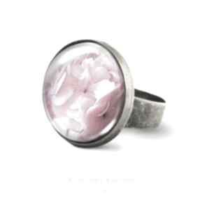 różowa antyczny brąz yenoo pierścionek, kwiat, pelargonia, szklany, romantyczny