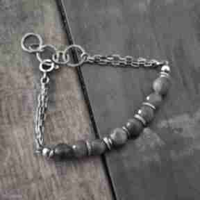 Labradoryt surowa srebrna bransoletka grey line project - biżuteria, srebro oksydowane
