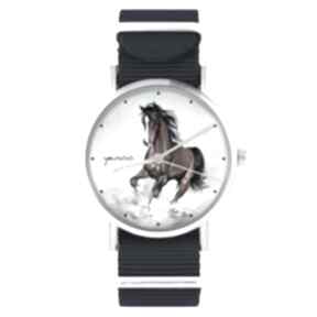 Zegarek - brązowy koń granatowy, nylonowy zegarki yenoo, pasek, typ militarny, unisex