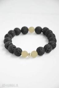 Bracelet by sis: czarna lawa wulkaniczna z żółtym jadeitem kamienie, prezent