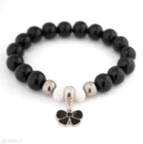 Bransoleta black beads, hematite&bow camshella kokardka, kokarda, hematyty