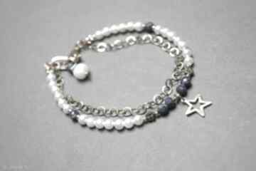 Pearls white and lapis lazuli - bransoletka ki ka pracownia perły swarovski, kamienie