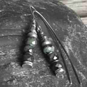 Metaloplastyka srebro oksydowane zoisyt biżuteria na prezent kolczyki wiszące treendy