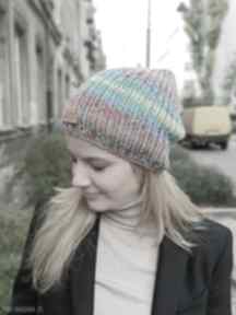 Bawełniana czapka the wool art, na drutach, kolorowa prezent, jesienna