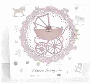 Chrzest - pamiątka chrztu dziewczynka. Wózek scrapbooking kartki