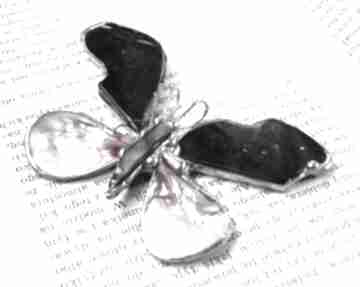 Wisiorek: motyl z czarnym krzemieniem wisiorki witrażka z kamieni, duży, krzemień czarny