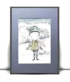 Obrazek z chłopcem, chłopczyk akwarela, ilustracja dla dzieci, ręcznie malowany chłopca pokoik