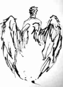 tuszem artystki, obraz na papierze A3 adriana laube art grafika, ze skrzydłami, skrzydła