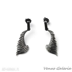 Kolczyki na sztyftach - czarne skrzydła venus galeria biżuteria, srebro