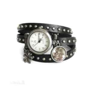 Bransoletka zegarek: skórzany - nity retro prezent zegarki