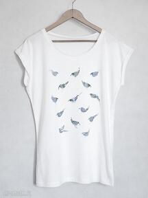 Koszulka, t-shirt, bawełna nadruk ptaki, oversize