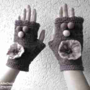 Mitenki - fiolet rękawiczki alba design, filc, wełna, kwiat, dodatki