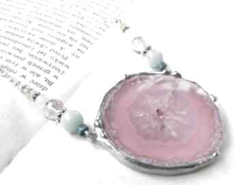 Agatowy naszyjnik: słodki pastelowy róż naszyjniki witrazka agat z kamieni, wisiorek duży