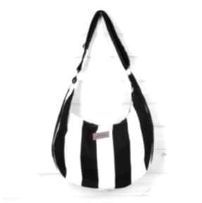 Torba hobo w paski black and white na ramię go deco torebka, listonoszka, bawełna, pojemna