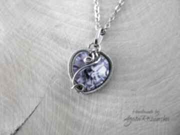 Wisiorek xilion heart swarovski heliotrope, wire wrapping wisiorki agata rozanska, stal