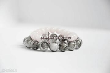 Bracelet by sis: cyrkoniowy różowy krzyż w marmurze cyrkonie, bransoletka, kamienie, marmur