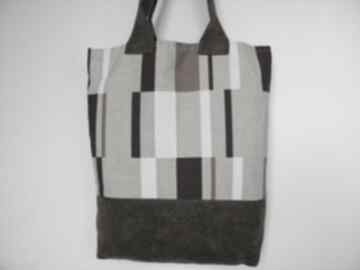 Torba shopper bag "prostokąty" na ramię artmanual, len, skóra, zakupy
