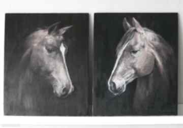 2 obrazy - konie olej na desce yenoo obraz, olejny koń, malowany dla niego, prezent