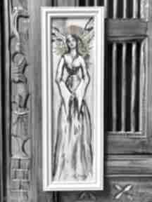 "anioł" obraz malowany ręcznie 12,5cm x 37,5cm janish pracownia, aniołek, komunia, prezent
