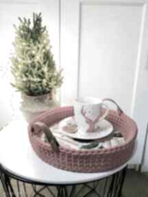 stroik na - dekoracyjna, stół świąteczny, czerwone dekoracje taca