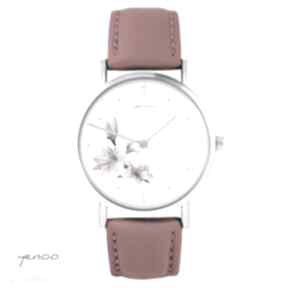 Zegarek - różowa lilia czerwony, skórzany zegarki yenoo, bransoletka, kwiat