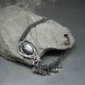 Kaskada labradorytów bransoletka "mailwin" branicka art srebrrna, wire wrapping, minerał