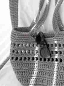 Sznurkowa torebka w karmelowym kolorze ręczne sploty ze sznurka bawełn, ażurowa, na lato
