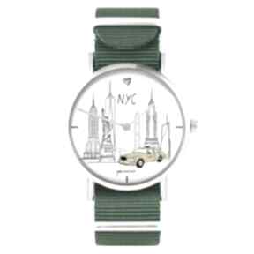Zegarek - new york zielony, nylonowy zegarki yenoo, pasek, nowy, grafika, unisex, prezent