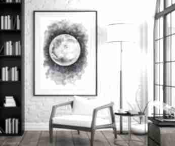 Księżyc A3 małgorzata domańska akwarela, kwiaty, moon, ilustracja