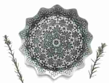 Artystyczny koronkowy talerz ceramika ana ceramiczny, handmade, z koronką