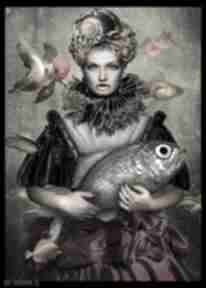 Idunamoye królowa ryb grafika digital art jolanta krawiec, fotografia, wydruk, kobieta
