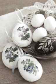 Zawieszki wielkanocne - 3 sztuki dekoracje mon du jajko, na prezent, pisanka, fiołki