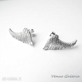 Kolczyki - skrzydła białe II venus galeria biżuteria, srebro