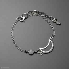 Bransoletka lunula kwarc rózówy wire wrapping księżyc półksiężyc agata rozanska