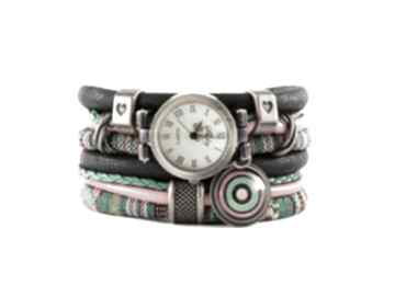 Zegarek - bransoletka w stylu boho, zielony, czerwony, czarny zegarki megi mikos, damski