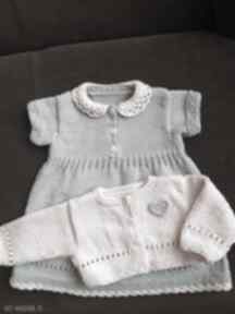 Komplet niemowlęcy "szare serduszko" gaga art komplecik, sukienka, sweterek, na drutach