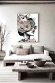 kolaż i kwiaty - format 61x91 cm plakaty hogstudio plakat, duży do salonu, dziewczyna, kobieta