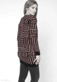 Długi sweter, swe161 czarny czerwony mkm swetry sukienka, mini, ściągacze, wzory
