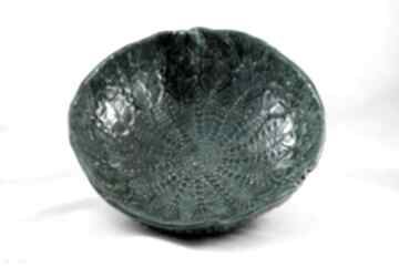 Patera turkusowa z koronką ceramika